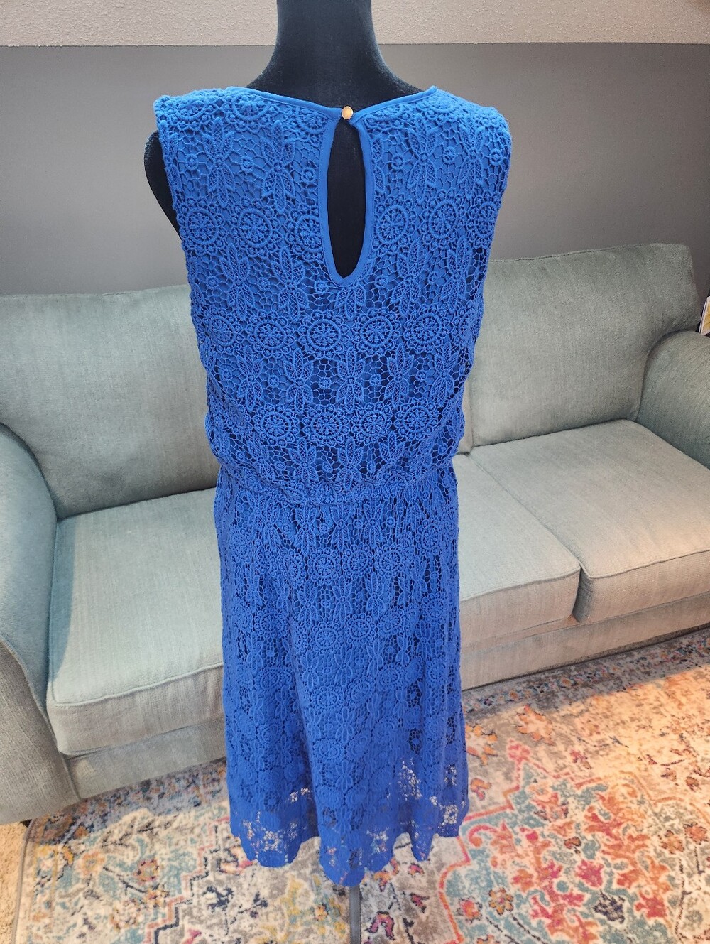 Lands End Blue Lace Sleeveless Midi Dress - Elegant Size 12 - Picture 6 of 10